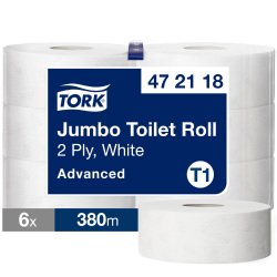 Papier toilette Maxi Jumbo double épaisseur Tork T1 - 6 rouleaux de 380 m