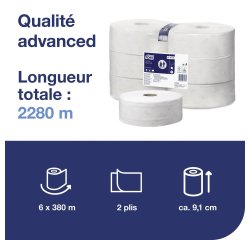Doos van 6 rollen toiletpapier Maxi Jumbo Tork T1 380m