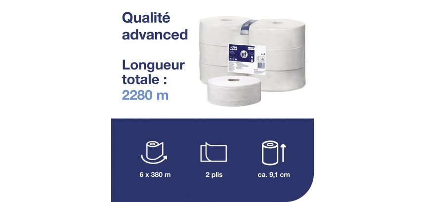 Doos van 6 rollen toiletpapier Maxi Jumbo Tork T1 380m