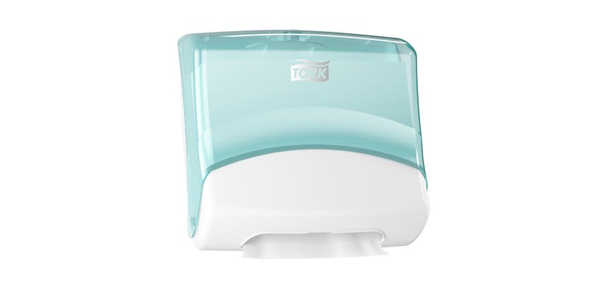 Distributeur Tork pour papiers/Chiffons Pliés Top-Pak blanc et turquoise W4, fixation murale, gamme Performance