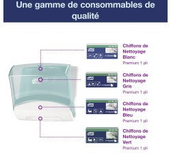 Distributeur Tork pour papiers/Chiffons Pliés Top-Pak blanc et turquoise W4, fixation murale, gamme Performance