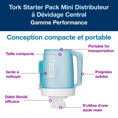 Distributeur portable Rouleau d'essuyage à dévidage central Tork Starter Pack M1