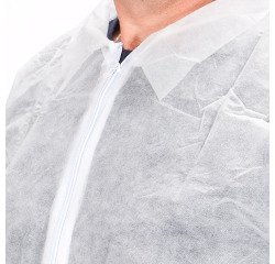Disposable white polypropylene blouse with zip, for men, size XL