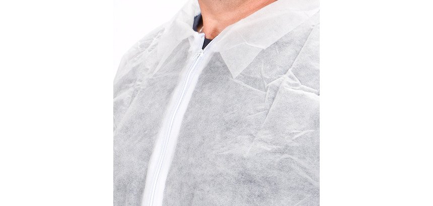 Blouses jetables en polypropylène blanche avec zip, taille XL - Lot de 50