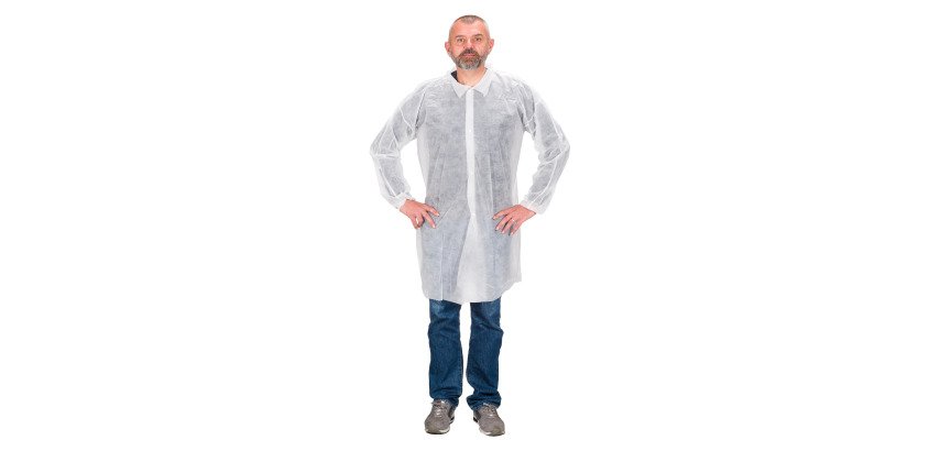 Blouses jetable en polypropylène blanche, fermeture boutons pression, homme, XL - Lot de 50