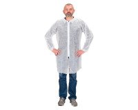 Batas desechables de polipropileno blanco con cremallera, hombre - Pack de 50 talla XL
