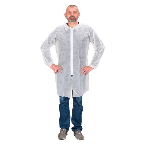 Batas desechables de polipropileno blanco con cremallera, hombre - Pack de 50 talla XL