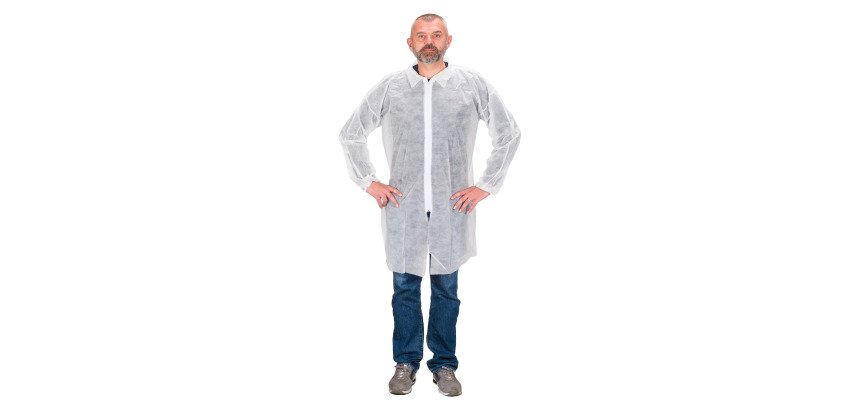Batas desechables de polipropileno blanco con cremallera, hombre - Pack de 50 talla XL