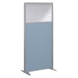 B-Zen half-glazed partition with grey fabric and no base.