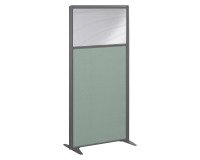 Cloison B-Zen acoustique semi-vitrée tissu vert cadre anthracite L 81 x H 180 cm