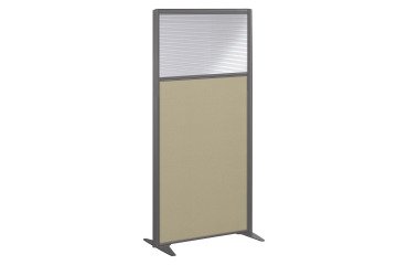 Cloison B-Zen acoustique semi-vitrée tissu cadre gris argile - sans piètement