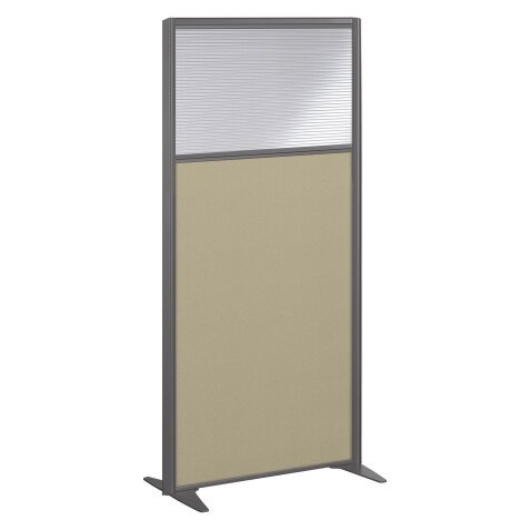 B-Zen semi-glazed acoustic partition with anthracite fabric frame - without legs