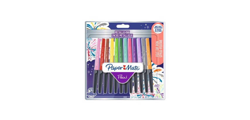 Stylo feutre Papermate Flair Métallique écriture moyenne - Blister de 12