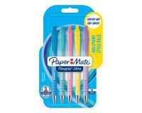 Stylo bille Papermate Flexgrip Ultra corps pastel rétractable pointe moyenne 1 mm  encre bleue - Blister de 5