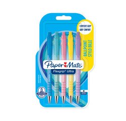 Bolígrafo Paper Mate Flexgrip Ultra cuerpo pastel retráctil punta media 1 mm tinta negra - Blister de 5 negro