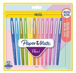 Stylo feutre Paper Mate Flair pastel écriture moyenne - Pochette de 12