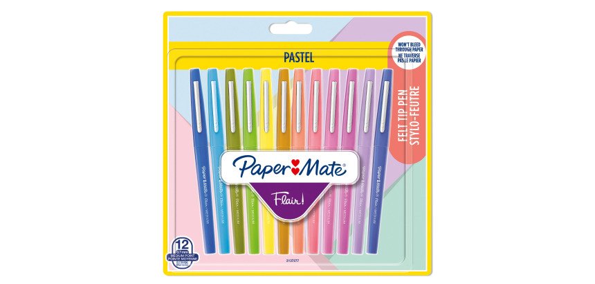 Stylo feutre Paper Mate Flair pastel écriture moyenne - Pochette de 12