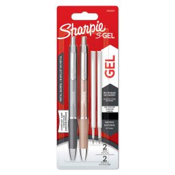 Roller pen Sharpie S-Gel gemetalliseerd inklikbare punt 0,7 mm zwart - medium schrift - blister met 2 pennen en 2 vullingen