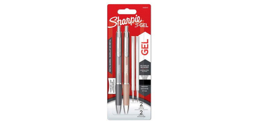 Stylo roller Sharpie S-Gel métallisés rétractable pointe 0,7 mm - écriture moyenne - Blister de 2 stylos et 2 recharges