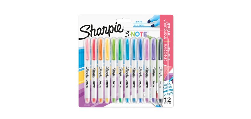 Surligneur Sharpie S-Note couleurs assorties pastel - Blister de 12
