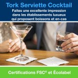 Serviette Cocktail Tork ouate 2 plis 24 x 24 cm, blanche - Paquet de 200