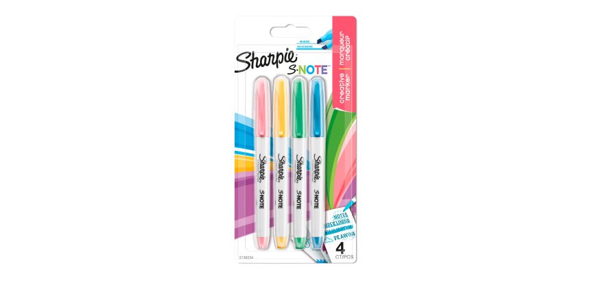 Surligneur Sharpie S-Note couleurs assorties pastel - Blister de 4