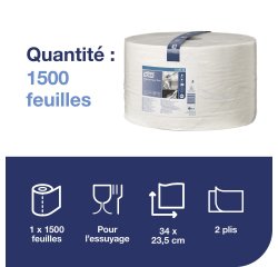 Bobine d'essuyage Tork W1 Plus blanc - longueur 510 m