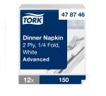 Serviette de table Tork ouate blanche 2 plis 39 x 39 cm - Paquet de 150