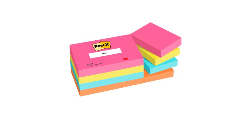 Post-it Notes Colour Notes 51 x 51 mm Blue, Green, Orange, Pink  Plain 12 Pads of 100 Sheets
