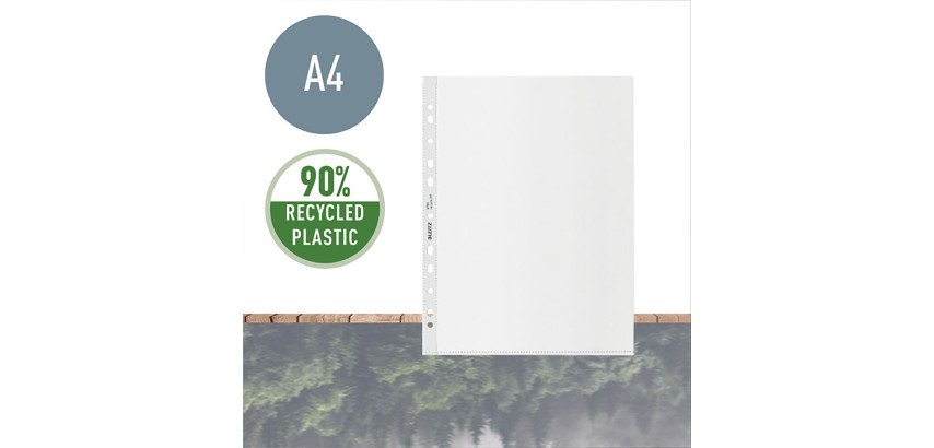 Perforated sleeves LEITZ RECYCLE A4 grained polypropylene 10/100th - Box of 100.