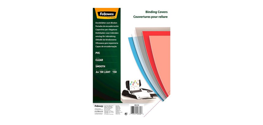 Couverture de reliure A4 FELLOWES PVC 15/100 transparente incolore - boite de 100