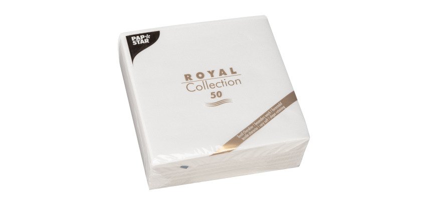 Serviette de table en ouate Royal Collection non tissé 40 x 40 cm blanc - Paquet de 50