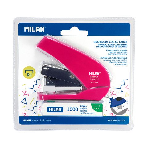 Grapadora Compacta Energy saving MILAN Fucsia - Capacidad 20 hojas