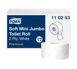 Papier toilette Mini Jumbo double épaisseur Tork Premium - Carton 12 rouleaux 170 m