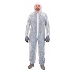 Disposable white polypropylene coverall with zip