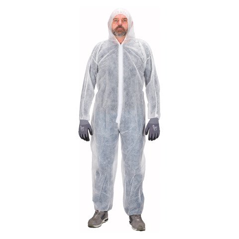 Mono desechable en polipropileno blanco con cremallera y capucha XXL