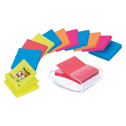 Set Dispenser Pro Bianco, Trasparente + Post-it Super Sticky Assortiti 76 x 76 mm 12 unità