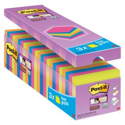 Post-it Super Sticky Notes 76 x 76 mm Assorted 90 Sheets Value Pack 21 + 3 Free