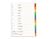 Separadores mensuales A4 cartulina bristol blanca Bruneau 12 pestañas multicolor
