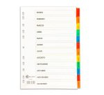 Separadores mensuales A4 cartulina bristol blanca Bruneau 12 pestañas multicolor