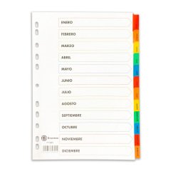 Separadores mensuales A4 cartulina bristol blanca Bruneau 12 pestañas multicolor