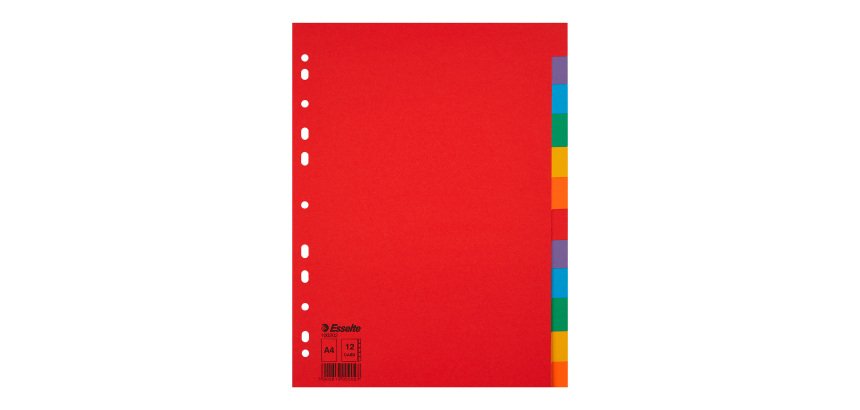 Intercalaire A4 coloré Esselte 12 onglets neutres multicolores - 1 jeu de 12