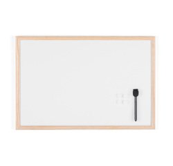 Pizarra blanca Basic de Bi-Office, superficie magnética, marco de madera natural, 60 x 40 cm.