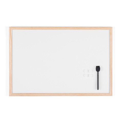 Pizarra blanca Basic de Bi-Office, superficie magnética, marco de madera natural, 60 x 40 cm.