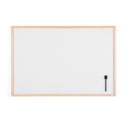 Pizarra blanca Basic de Bi-Office, superficie magnética, marco de madera natural, 90 x 60 cm