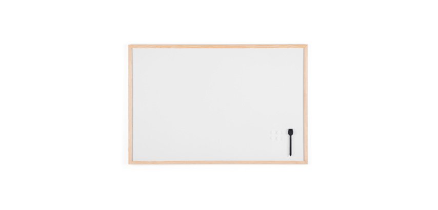 Pizarra blanca Basic de Bi-Office, superficie magnética, marco de madera natural, 90 x 60 cm