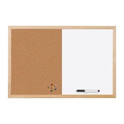 Tableau mixte Liège/Blanc laqué magnétique cadre bois 40 x 60 cm Bi-Office