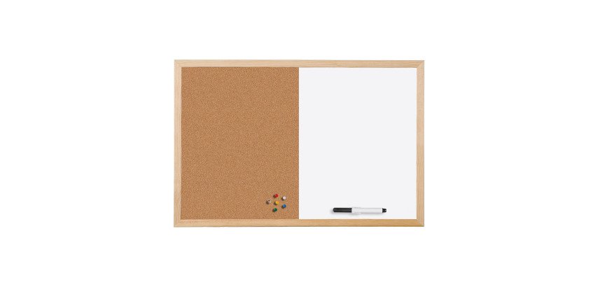 Tableau mixte Liège/Blanc laqué magnétique cadre bois 40 x 60 cm Bi-Office