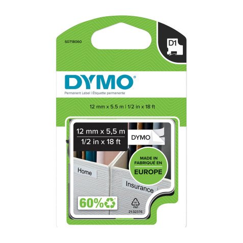 Polyester ribbon Dymo D1 12 mm S0718060 black writing white background