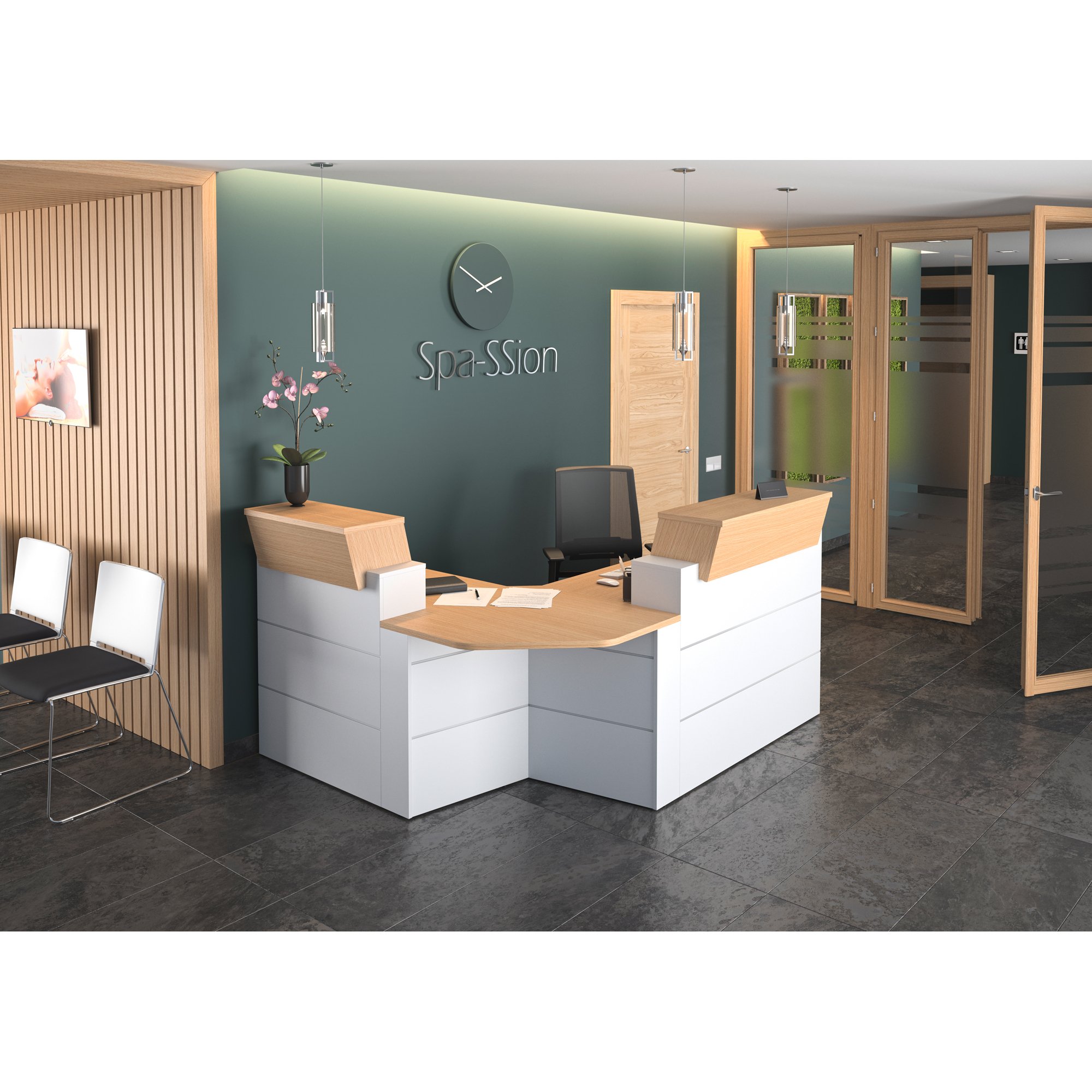Onthaalbank hoekmodel compact L 203 x D 163 cm Quadri eik